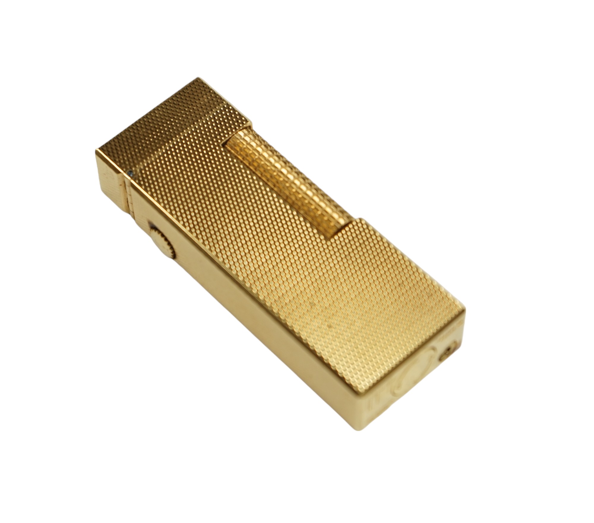 A cased gilt metal Dunhill ‘Rollagas’ lighter, 6.5cm high. Condition - some slight marks to case